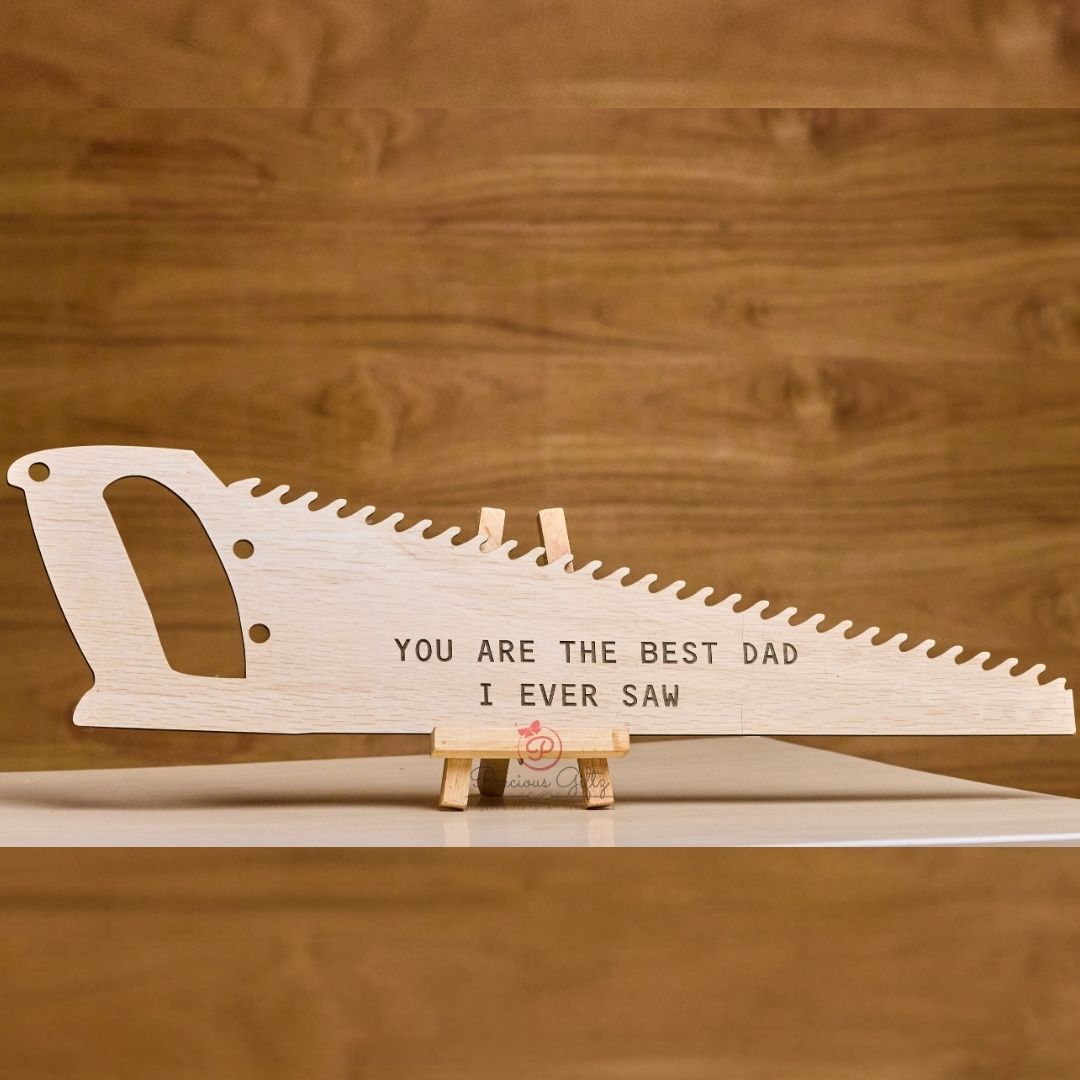 Saw-shaped laser-cut wooden Father's Day card