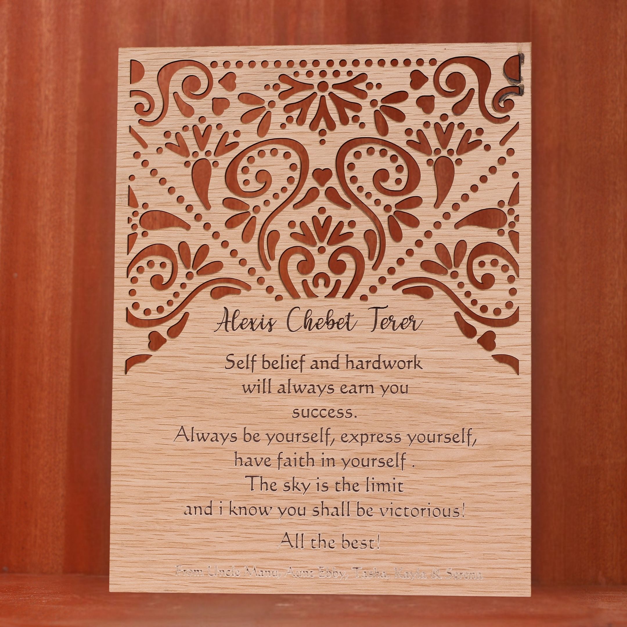 Personalised laser-cut milestone card with congratulatory message and name