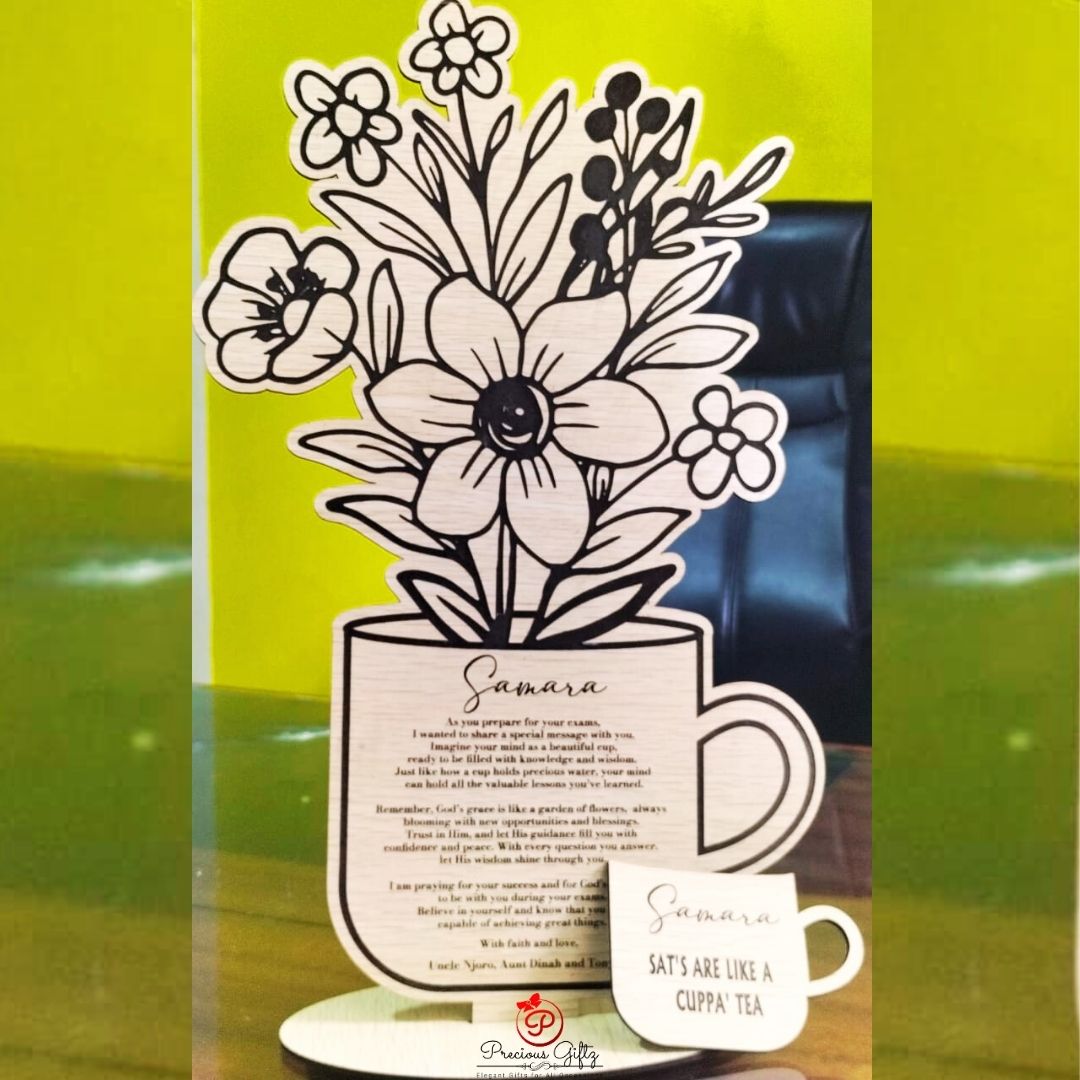 Success Card — Floral Teacup laser-cut card