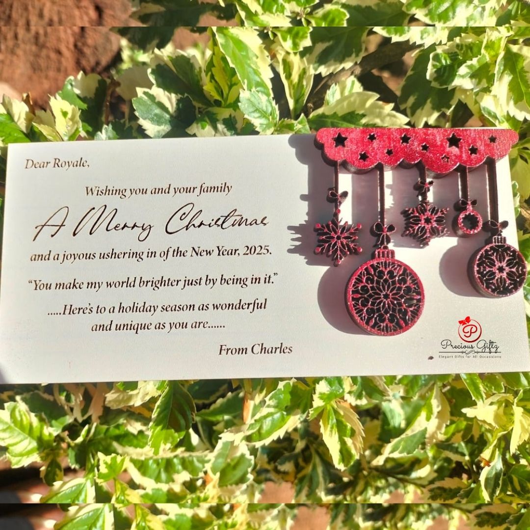 Precious Giftz personalised laser-cut Christmas card with festive holiday message