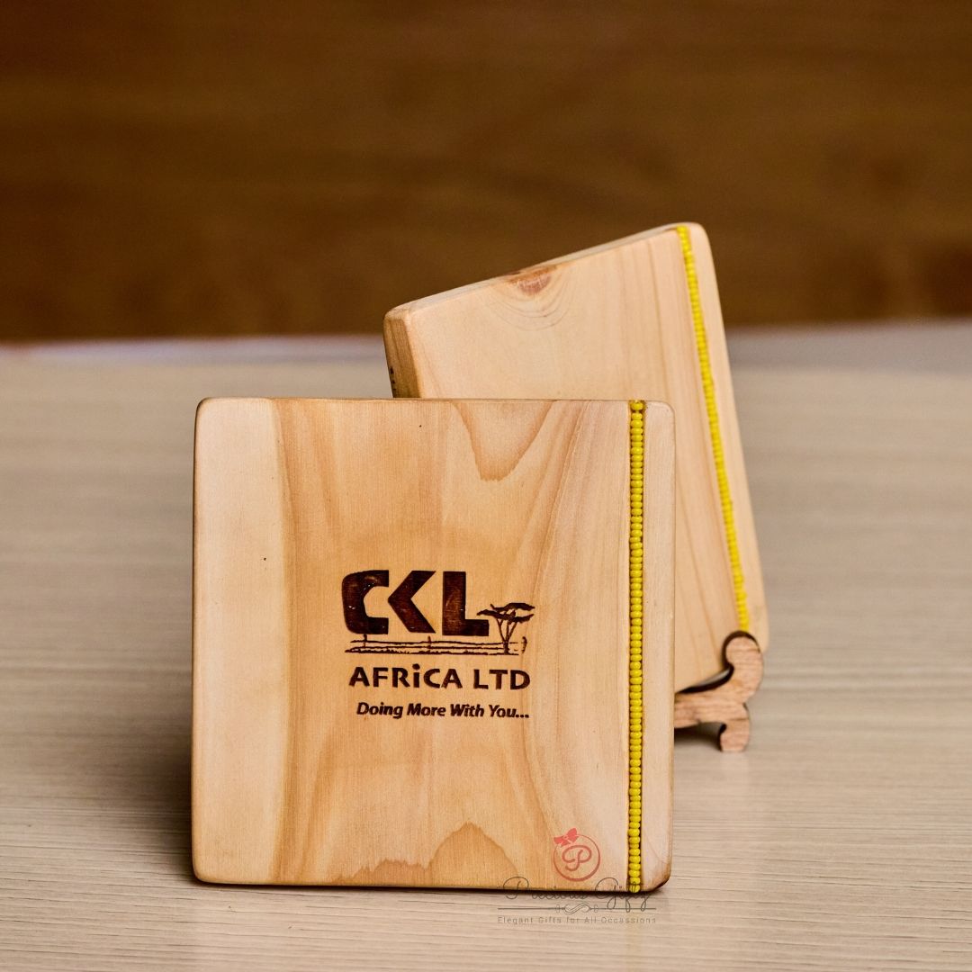 Engraved wooden corporate coasters, CKL Africa Ltd