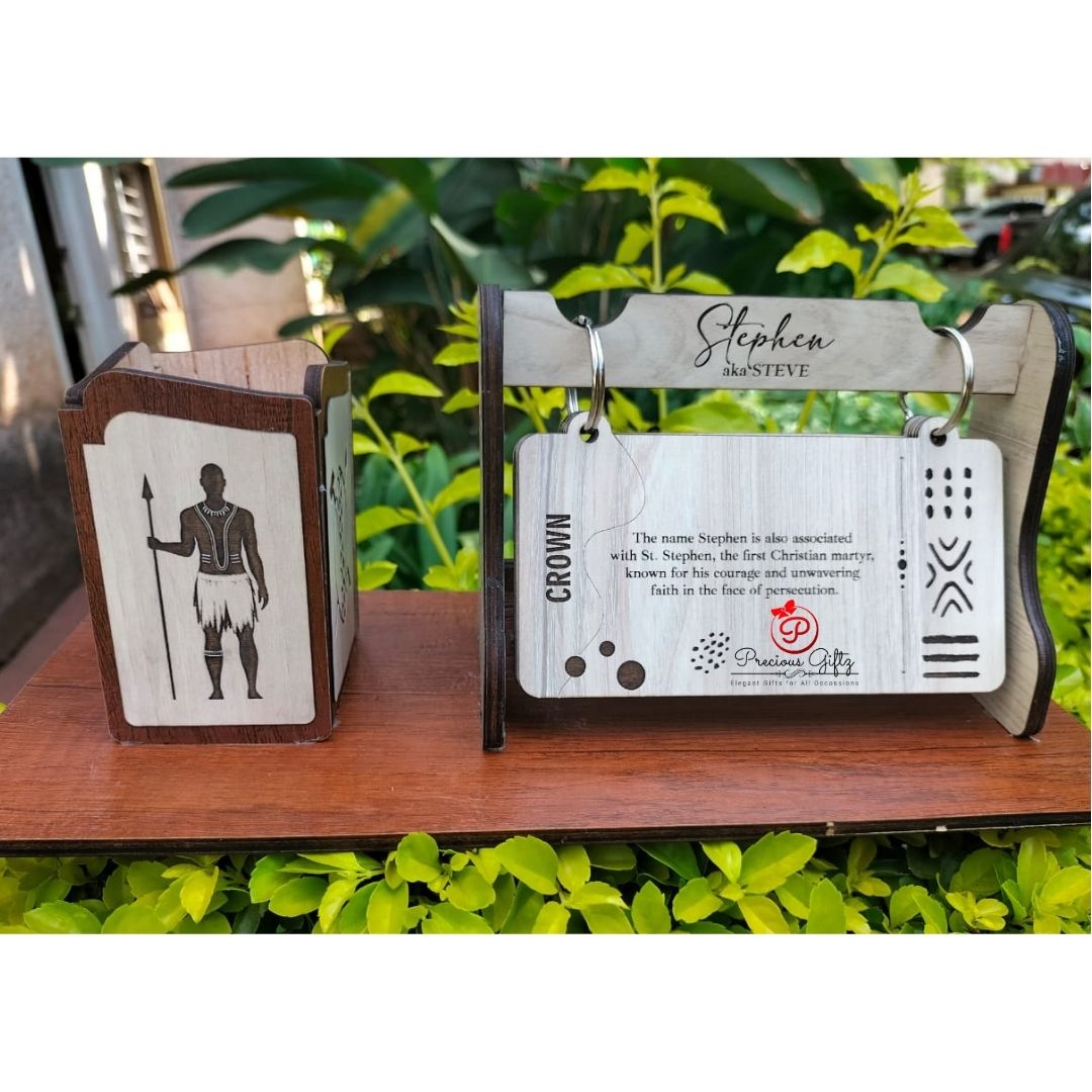 Personalised flip desk appreciation gift with penholder for Steve