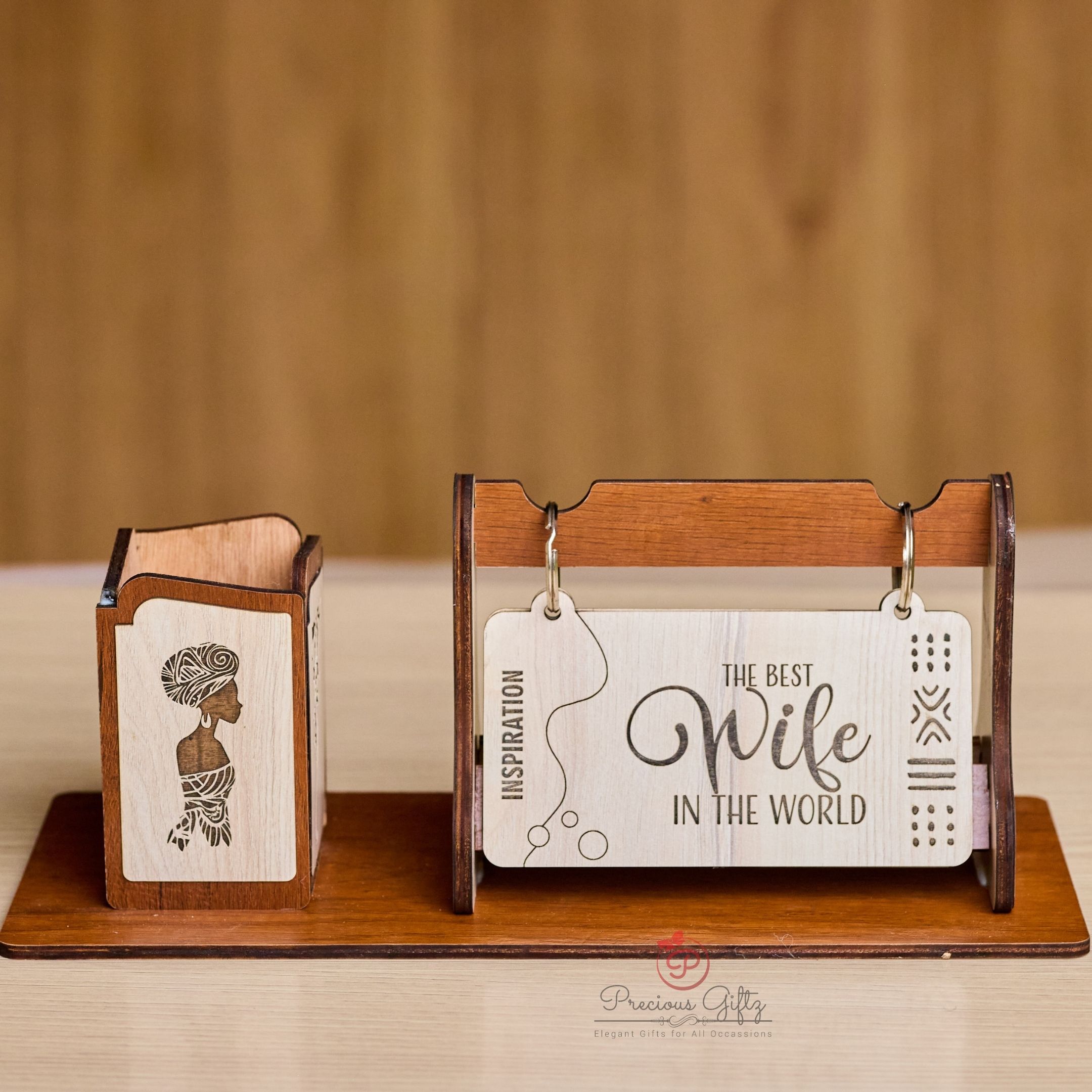 Personalised flip desk appreciation gift with penholder, The Best Wife in the World