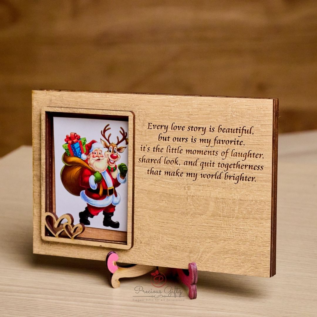 Wooden photo frame with Santa Claus design and love message