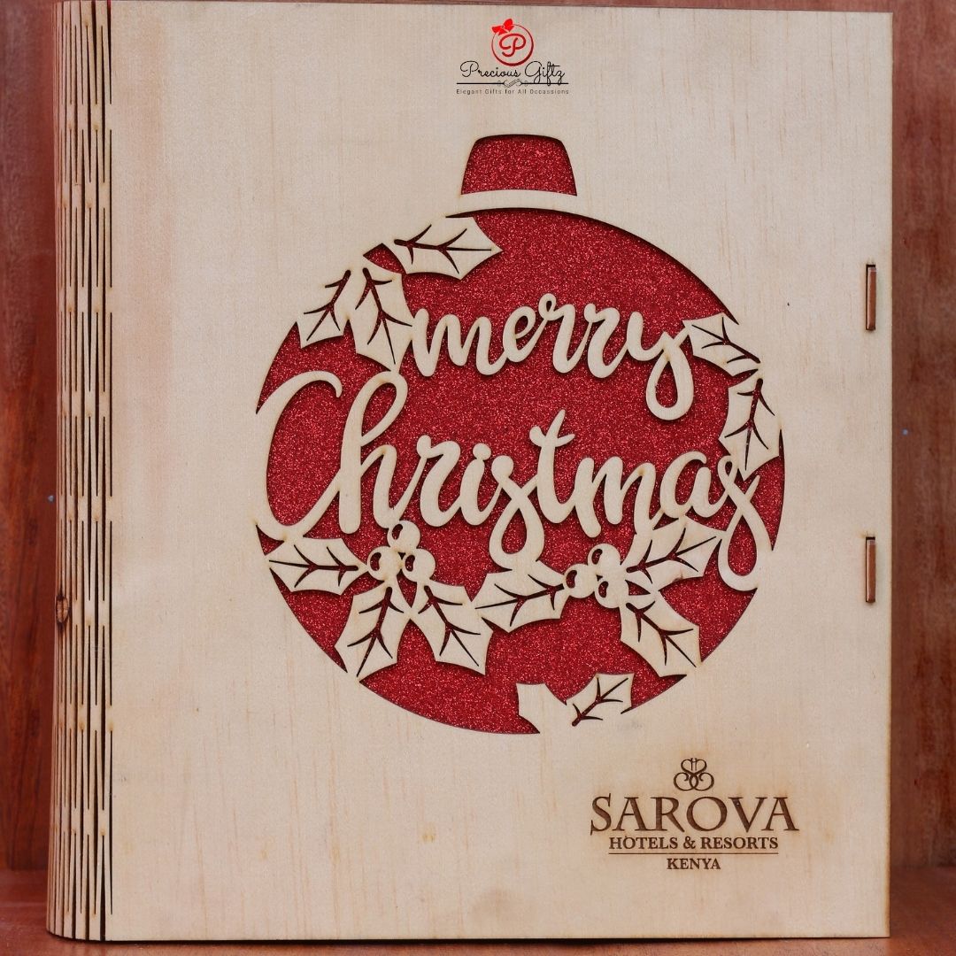Precious Giftz Merry Christmas ornament cutout wooden box, Sarova branding