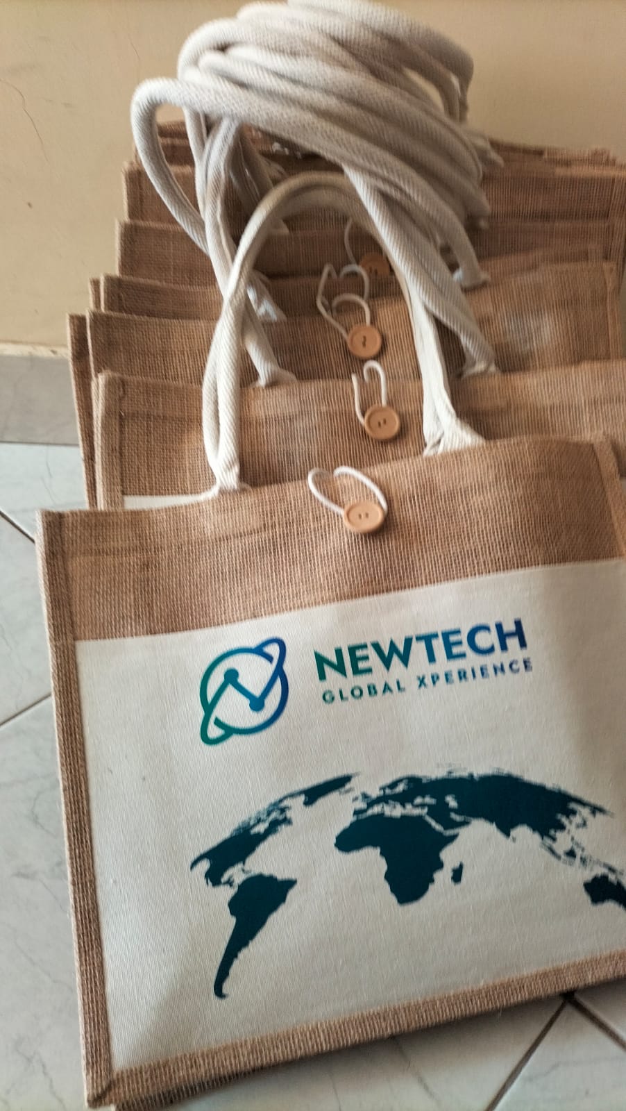 Branded jute tote bags with corporate logo print