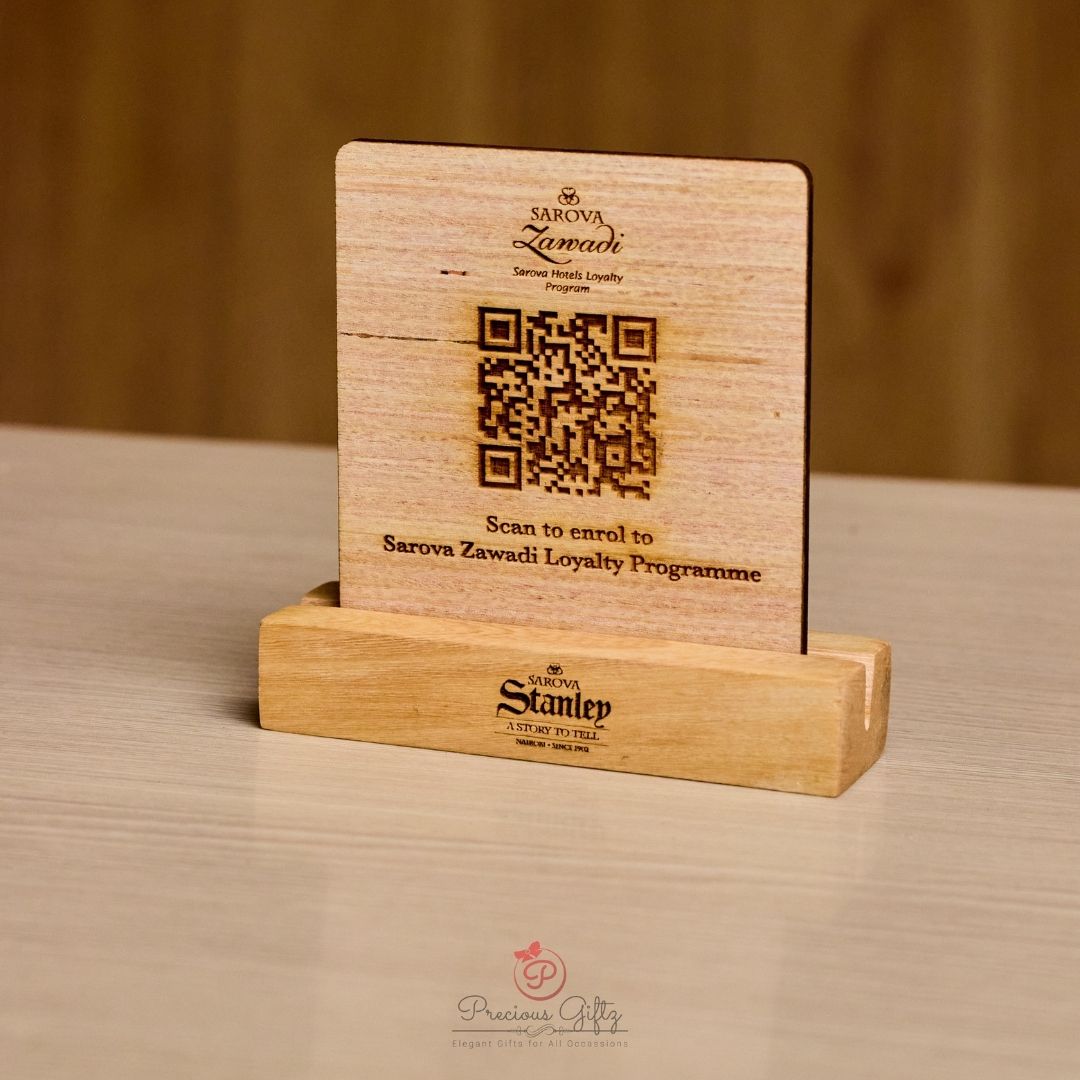 Wooden QR code menu stand, Sarova Hotels